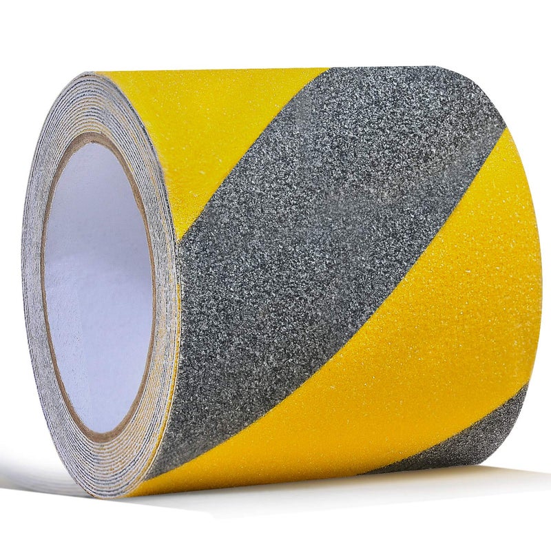 ONTWIE 4 Inch X 16.4ft Non Slip Safety Grip Tape for Stairs Steps Non Skid Tread High Traction Friction/Strong Grip Abrasive Adhesive Hazard Caution Tape- Black/Yellow - Image 1